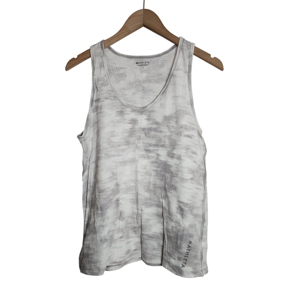 Athleta Tank Top Women S Gray White Tie Dye Cotton Sleeveless Scoop Neck Logo